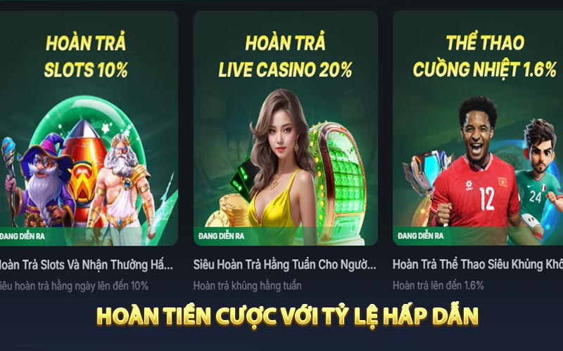 Hoàn tiền cược với tỷ lệ hấp dẫn